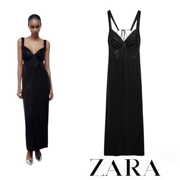 ZARA | Black | LONG RUCHED DRESS - Picture 1 of 16